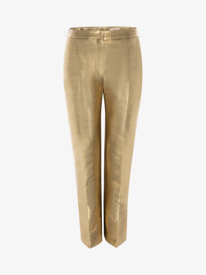 Pantalones Alexander McQueen Metallic Moiré Mujer - Dorados - Mexico 287-SFLRVP